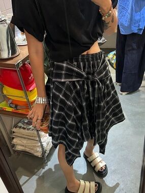 Checked Black Tie-Front Skirt for Women